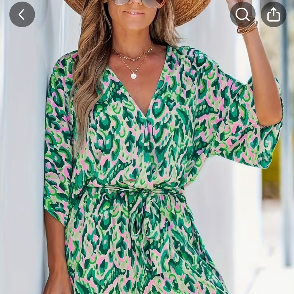 Green and Pink Patterned Jumpsuit